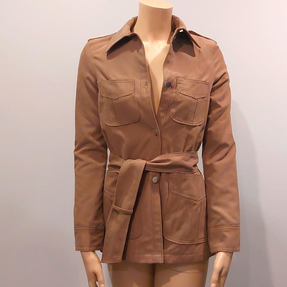 Prague beige denim pea coat style jacket size small NWOT